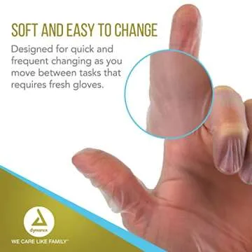 Dynarex Safe-Touch Vinyl Disposable Exam Gloves, Powder-Free, Food Safety and Compliance, Ambidextrous, Clear, Medium, 1 Case - 10 Boxes of 100 Safe-Touch Vinyl Disposable Exam Gloves