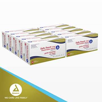 Dynarex Safe-Touch Vinyl Disposable Exam Gloves, Powder-Free, Food Safety and Compliance, Ambidextrous, Clear, Medium, 1 Case - 10 Boxes of 100 Safe-Touch Vinyl Disposable Exam Gloves