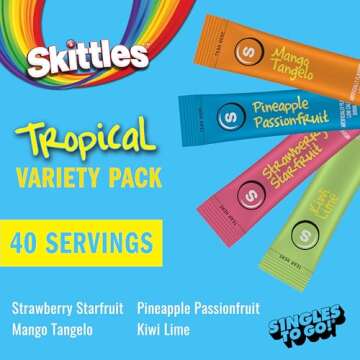 Skittles Singles To Go Tropical Variety Pack, Watertok Powdered Drink Mix, Zero Sugar, Low Calorie, ...