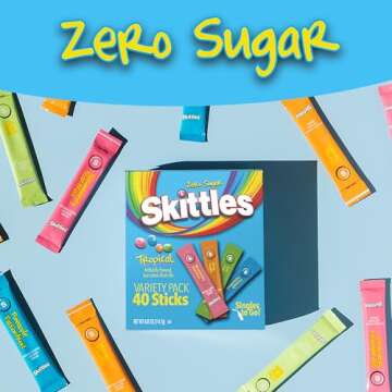 Skittles Singles To Go Tropical Variety Pack, Watertok Powdered Drink Mix, Zero Sugar, Low Calorie, Includes 4 Flavors: Strawberry Starfruit, Mango Tangelo, Kiwi Lime, Pineapple Passionfruit, 1 Box (40 Single Servings)