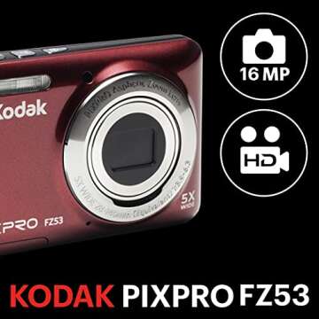 Kodak PIXPRO Friendly Zoom FZ53-RD 16MP Digital Camera with 5X Optical Zoom and 2.7" LCD Screen (Red...