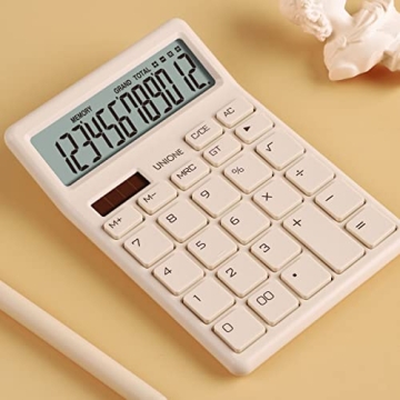 UNIONE Compact Desktop Beige Calculator with Bright LCD