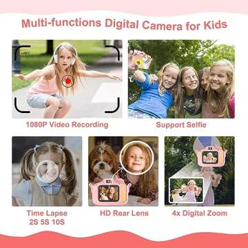 Kids Camera, Toddler Digital Camera for Ages 3-12 Girls, Christmas Birthday Gifts, Kid Selfie 1080P HD Video Camera with Cartoon Sort Silicone Cover, Portable Toy for Toddler with 32GB SD Card (Pink)