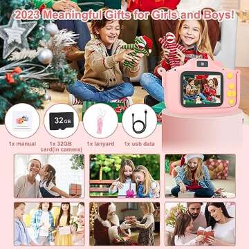 Kids Camera, Toddler Digital Camera for Ages 3-12 Girls, Christmas Birthday Gifts, Kid Selfie 1080P HD Video Camera with Cartoon Sort Silicone Cover, Portable Toy for Toddler with 32GB SD Card (Pink)