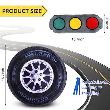 Woanger 2 Pcs Racing Pillow Room Decorations Set 15.7 Inch Big Creative 3D Simulation Wheel Pillow Funny Cone Traffic Light and Stop Sign Soft Race Car Tire Plush for Kid Room(Traffic Light)