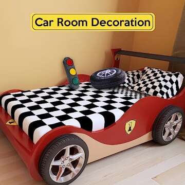 Woanger 2 Pcs Racing Pillow Room Decorations Set 15.7 Inch Big Creative 3D Simulation Wheel Pillow Funny Cone Traffic Light and Stop Sign Soft Race Car Tire Plush for Kid Room(Traffic Light)