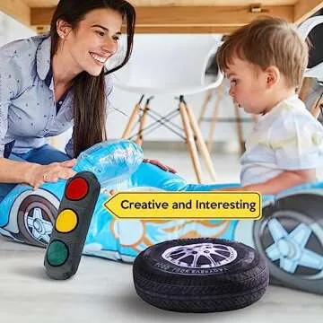 Woanger 2 Pcs Racing Pillow Room Decorations Set 15.7 Inch Big Creative 3D Simulation Wheel Pillow Funny Cone Traffic Light and Stop Sign Soft Race Car Tire Plush for Kid Room(Traffic Light)