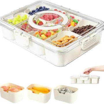 ESDUA Snackle Box Container - Divided Serving Tray with Lid and Handle, Ideal for Snacks and Meal Pr...