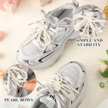 Geyoga 8 Pcs Pearls Bowknot Shoe Charms for Sneakers Women Coquette Shoe Decoration Charms Elegant Pearl Shoe Buckles Pearl DIY Beaded Keychain Bag Car Charms for Women Sneaker