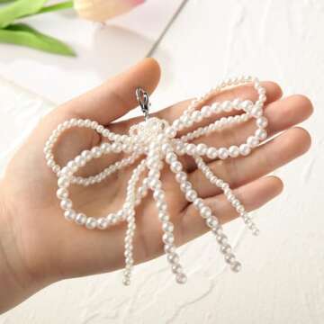 Geyoga 8 Pcs Pearls Bowknot Shoe Charms for Sneakers Women Coquette Shoe Decoration Charms Elegant Pearl Shoe Buckles Pearl DIY Beaded Keychain Bag Car Charms for Women Sneaker