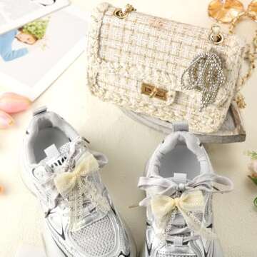 Geyoga 8 Pcs Pearls Bowknot Shoe Charms for Sneakers Women Coquette Shoe Decoration Charms Elegant Pearl Shoe Buckles Pearl DIY Beaded Keychain Bag Car Charms for Women Sneaker