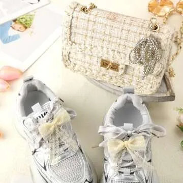 Geyoga 8 Pcs Pearls Bowknot Shoe Charms for Sneakers Women Coquette Shoe Decoration Charms Elegant Pearl Shoe Buckles Pearl DIY Beaded Keychain Bag Car Charms for Women Sneaker