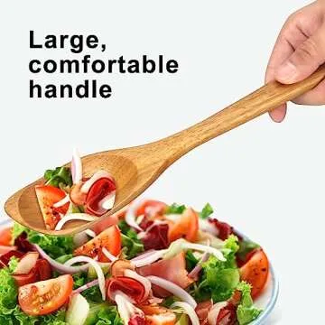 Large Wooden Spoons for Cooking Spatula Non Toxic Teak Kitchen Utensil Best Acacia Wood Cooking Spoon for Mixing Serving Non Stick Bamboo Kitchen Utensils Big Corner Stirring Spoon Long Handle Spatula