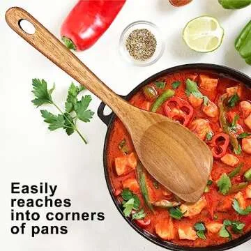 Large Wooden Spoons for Cooking Spatula Non Toxic Teak Kitchen Utensil Best Acacia Wood Cooking Spoon for Mixing Serving Non Stick Bamboo Kitchen Utensils Big Corner Stirring Spoon Long Handle Spatula