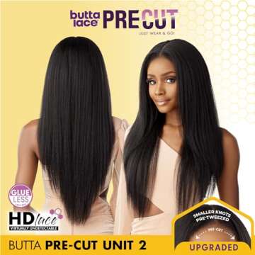 Sensationnel Butta lace precut wigs - unit 2 glueless extra wide 5 inch deep parting synthetic pre tweezed smaller knot hairline (1B OFFBLACK)
