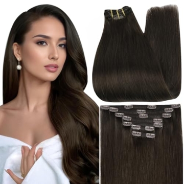 Full Shine 24 Inch Clip In Hair Extensions Dark Brown - Luxurious Remy Hair