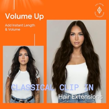 Full Shine 24 Inch Dark Brown Clip-In Hair Extensions
