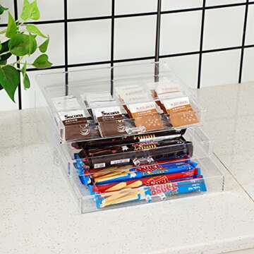 Cq acrylic Drawer Organizer with 3 Long Drawers,Stacking Office Supply Organizer and Desk Pen Storage And Stationary Organizer,Makeup Storage Organizer for Palettes,Cosmetic,and Beauty for Vanity