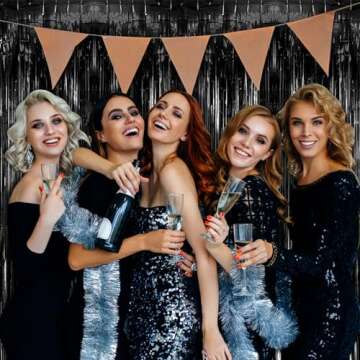Black Party Streamers Backdrop Tinsel Curtains for Celebrations