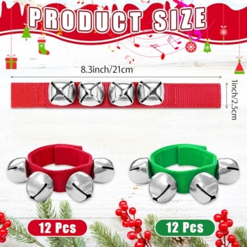 24 Pcs Christmas Band Wrist Bells - Adjustable Hand Bells for Festive Fun