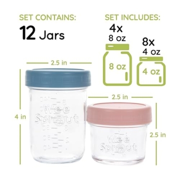 WeeSprout Glass Baby Food Storage Jars with Lids - 12 Pack Set