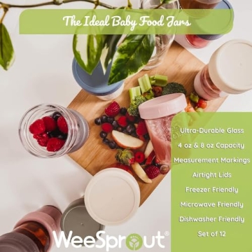 WeeSprout Glass Baby Food Storage Jars with Lids - 12 Pack Set