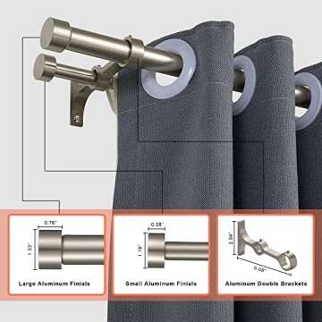 Lwiiom Double Curtain Rods with Aluminum End Cap and Full Surround Brackets,1"Front and 5/8" Back Rod,Adjustable between 36 to 72 Inches (3-6 Feet), Brushed Nickel Double Window Drapery Rod