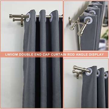 Lwiiom Double Curtain Rods with Aluminum End Cap and Full Surround Brackets,1"Front and 5/8" Back Rod,Adjustable between 36 to 72 Inches (3-6 Feet), Brushed Nickel Double Window Drapery Rod