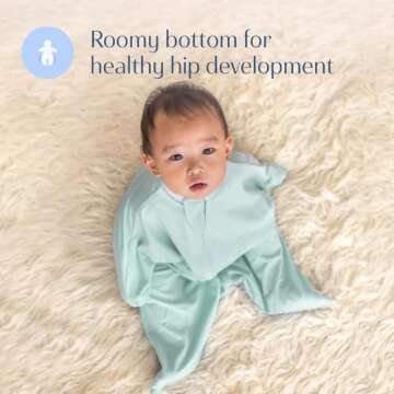 SleepingBaby Zipadee-Zip Transitional Swaddle Sack, 4-8 Month - Roomy Zipper Swaddle for Easy Diaper Changes and Proper Hip Development - Baby Swaddle Sack, Small - Classic Mint