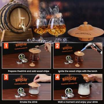 Cocktail Smoker Kit with Torch, 6 Flavors Wood Chips for Whiskey and Bourbon, Old Fashioned Smoker Kit for Infused Cocktail, Cheese, Salad and Meats, Gifts for Men, Dad and Boyfriend (No Butane)