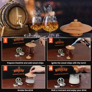 Cocktail Smoker Kit with Torch, 6 Flavors Wood Chips for Whiskey and Bourbon, Old Fashioned Smoker Kit for Infused Cocktail, Cheese, Salad and Meats, Gifts for Men, Dad and Boyfriend (No Butane)