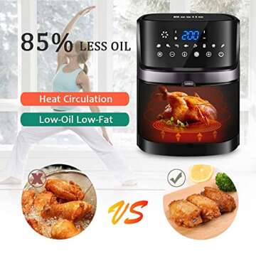 Besile Air Fryer 7.0 Quart Large Capacity 3-5 People Use,Oilless Cooking,Digital Touchscreen, Rotary knob,Large Non-Stick Fryer Basket, Easy to Clean,Black,100 Recipes