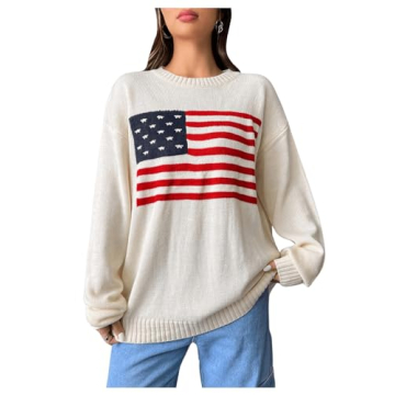 GORGLITTER Women's American Flag Graphic Long Sleeve Sweater - Cozy & Stylish