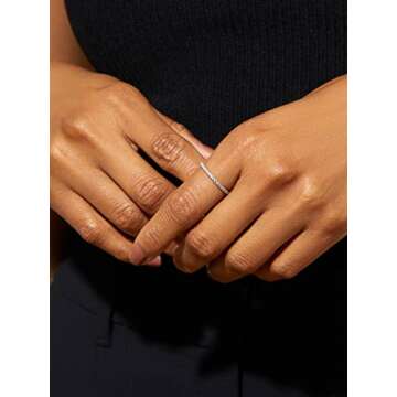 Aojun 14K Gold Vermeil S925 Sterling Silver CZ Simulated Diamond Statement Stackable Ring Eternity Bands V Ring for Women (S925 Sterling Silver, 6)