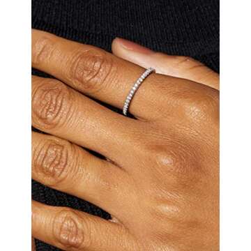 Aojun 14K Gold Vermeil S925 Sterling Silver CZ Simulated Diamond Statement Stackable Ring Eternity Bands V Ring for Women (S925 Sterling Silver, 6)