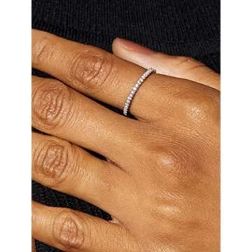 Aojun 14K Gold Vermeil S925 Sterling Silver CZ Simulated Diamond Statement Stackable Ring Eternity Bands V Ring for Women (S925 Sterling Silver, 6)