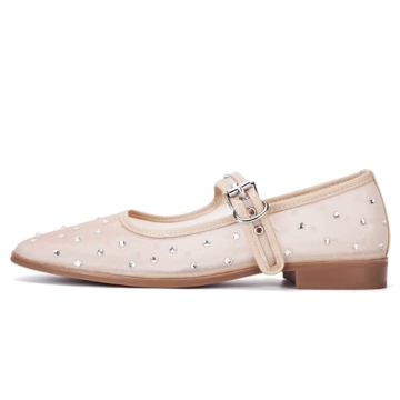 DOEYG Rhinestone Mary Jane Ballet Flats for Women