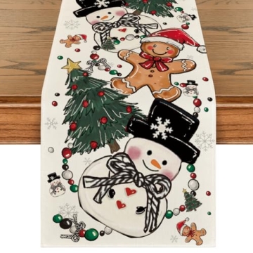 Artoid Mode Snowman Gingerbread Xmas Pine Merry Christmas Table Runner - 13x72 Inch Seasonal Winter ...