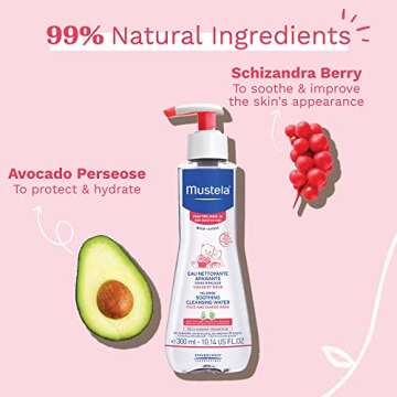 Mustela Baby Soothing Cleansing Water - No-Rinse Micellar Water for Very Sensitive Skin - with Natural Avocado & Schizandra Berry - Fragrance Free - 10.14 fl. Oz