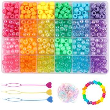 2 Set of Pony Beads Bracelet Making Kit, Rainbow Kandi Beads for Jewelry Making DIY, Hair Beads for ...