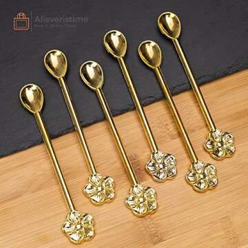 Alisveristime Traditional Ottoman Motif Tea Spoons - Decorative Stirring, Sugar, Tea Spoons (Set of 6) (Daisy) (Gold)