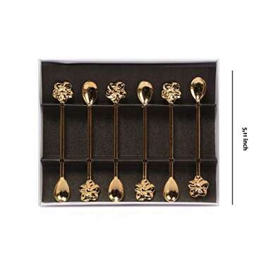 Alisveristime Traditional Ottoman Motif Tea Spoons - Decorative Stirring, Sugar, Tea Spoons (Set of 6) (Daisy) (Gold)