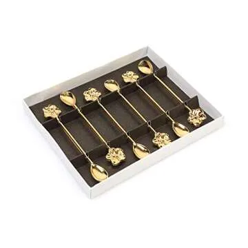 Alisveristime Traditional Ottoman Motif Tea Spoons - Decorative Stirring, Sugar, Tea Spoons (Set of 6) (Daisy) (Gold)