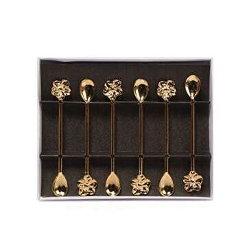 Alisveristime Traditional Ottoman Motif Tea Spoons - Decorative Stirring, Sugar, Tea Spoons (Set of 6) (Daisy) (Gold)