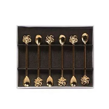 Alisveristime Traditional Ottoman Motif Tea Spoons - Decorative Stirring, Sugar, Tea Spoons (Set of 6) (Daisy) (Gold)