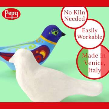 Pepy Premium European Air Dry Modeling Clay White 2.2 lb Bar, Easy to Use Air-Hardening Clay for Cla...