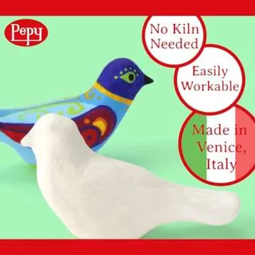 Pepy Premium European Air Dry Modeling Clay White 2.2 lb Bar, Easy to Use Air-Hardening Clay for Cla...