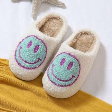 KEYUSHOP Happy Face Slippers for Kids - Cozy Plush Warm Anti-Slip House Shoes