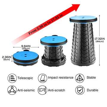 Hesanzol Upgraded Collapsible Stool for Adults, Portable Telescoping Stool Foldable Seats Retractabl...