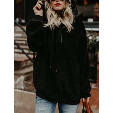 American Trends Black Sherpa Hoodie for Women Oversized